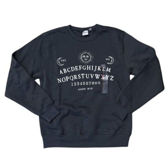 Ouija Tops - Ouija Women's Oversized Long Sleeve Fleece Ouija Board Sweatshirt Black Size XS